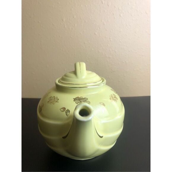 Retro Hall Teapot Canary Gold Label Parade Hook Yellow With Gold Oak Leaves 1950 - Picture 6 of 14